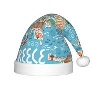 WOmeng Chapeau de Noël imprimé carte de la Grèce pour enfants et adultes, couvre-chefs de Noël, Nouvel An, célébrations festives