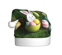 WOmeng Chapeau de Noël unisexe en bois imprimé œuf de Pâques lapin herbe pour adulte Chapeau de Noël festif Décoration de fête Accessoire de costume Couvre-chef