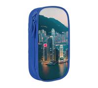 WOmeng Hong Kong Trousse à crayons pratique avec impression pour fournitures scolaires stylos crayons accessoires d'art diverses occasions, bleu, Taille unique, Poche de rangement