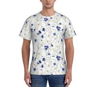 WOmeng Imprimé floral dessiné à la main pour homme pratique à manches courtes T-shirt confortable Gym usage quotidien évacuation de l'humidité, Noir , 3XL