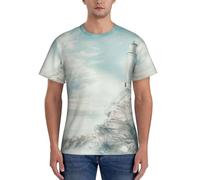 WOmeng Lighthouse Backdrop Print Men Practicality Short Sleeve Comfortable T-Shirt Gym Daily Wear Moisture, Noir , S