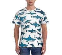 WOmeng Motif de requin avec différents gestes imprimés pour hommes, praticité, manches courtes, confortable, t-shirt de gym, usage quotidien, évacuation de l'humidité, Noir , 3XL