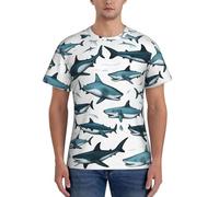 WOmeng Motif de requin avec différents gestes imprimés pour hommes, praticité, manches courtes, confortable, t-shirt de gym, usage quotidien, évacuation de l'humidité, Noir , 3XL