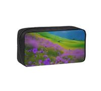 Womeng Nature Fleurs Violettes Prairie Montagne Impression Scénique Adultes Spacieuse Trousse à Stylo Grande Capacité Papeterie pour Bureau Maison Organisateur Pochette