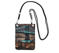 WOmeng Sac à bandoulière pour téléphone portable imprimé New York Manhattan Bridge Night résistant à l'eau pour voyage, randonnée, shopping, usage quotidien, Noir , Taille unique