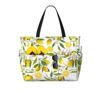 WOmeng Sac de plage pliable avec imprimé citrons tropicaux frais, sac fourre-tout pratique, pour les vacances d'été, le pique-nique, le camping, la salle de sport, usage quotidien