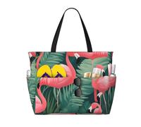 WOmeng Sac de plage pliable avec imprimé flamant rose et plantes succulentes - Sac fourre-tout pratique pour les vacances d'été, le pique-nique, le camping, la salle de sport - Utilisation quotidienne