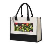 Womeng Sac fourre-tout en toile écologique avec impression de divers légumes - Grande capacité - Pour les courses quotidiennes et les escapades du week-end
