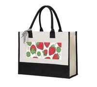 Womeng Sac fourre-tout en toile écologique avec motif fraises - Grande capacité - Pour les courses quotidiennes et les escapades de week-end