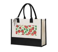 Womeng Sac fourre-tout en toile écologique avec motif fraises - Grande capacité - Pour les courses quotidiennes et les escapades de week-end