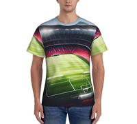 WOmeng Stade Football Satdium Field Light Night Print Hommes Praticité Manches Courtes T-shirt Confortable Gym Usage Quotidien Évacuation de l'humidité, Noir , 3XL