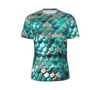 WOmeng T-shirt à manches courtes imprimé écailles de sirène pour homme, activités d'été, Noir , L