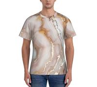 WOmeng T-shirt confortable à manches courtes imprimé marbre or rose pour homme, Noir , XL