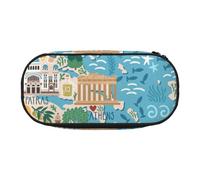 WOmeng Trousse à crayons légère et pratique avec imprimé carte de la Grèce - Pour l'école, les voyages, le bureau - Utilisation polyvalente, Noir , Taille unique, Organiseur de sac
