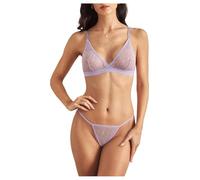 Women's 2 Piece Floral Lace Sheer Lingerie Set Triangle Bra High Cut G String Panty Sets Yellow X-Small(Purple,Medium)