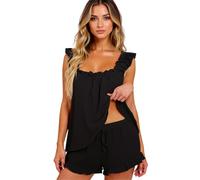 Women's 2 Piece Pajama Sets Sleeveless Ruffle Cami Top and Shorts Lounge Set Square Neck Sleepwear Soft Summer Loungewear Outfits for Home