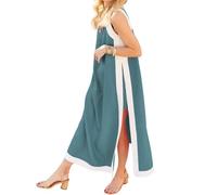 Womens 2 Piece Sets Boho Color Block Casual Dresses Women’s Color Block Maxi Dress Sleeveless Side Split Long Dress (Lake Blue,Grand)