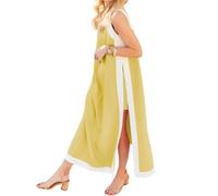 Womens 2 Piece Sets Boho Color Block Casual Dresses Women’s Color Block Maxi Dress Sleeveless Side Split Long Dress (Yellow,TG)