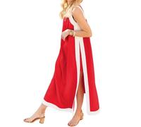 Womens 2 Piece Sets Boho Color Block Casual Dresses Women’s Color Block Maxi Dress Sleeveless Side Split Long Dress (Red,Grand)
