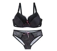 Women's 3/4 Cups Lace Push-Up Bra and Thong Set Underwire Lingerie Gray(Black,38/85C)
