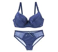 Women's 3/4 Cups Lace Push-Up Bra and Thong Set Underwire Lingerie Gray(Blue,34/75B)