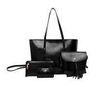 Women's 4 Piece Set Small Leather Casual Handbag: Shoulder Bag, Tote, Holder, Shopper Purse 2026(Black)