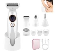 Women's 5 in 1 Multifunctional Wet&Dry Electric Razor IPX7 Waterproof with USB Charging Station and LED Display for Bikini, Legs, Armpits and Nose
