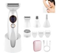Women's 5 in 1 Multifunctional Wet&Dry Electric Razor IPX7 Waterproof with USB Charging Station and LED Display for Bikini, Legs, Armpits and Nose