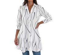 Women's Abstract Print Button Dress - Long Sleeve A-Line (Black,TTG)