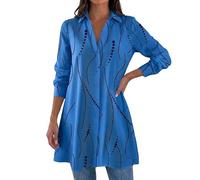 Women's Abstract Print Button Dress - Long Sleeve A-Line (Blue,TG)