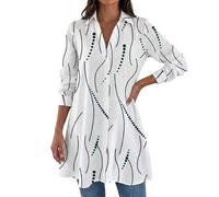 Women's Abstract Print Button Dress - Long Sleeve A-Line (Green,Grand)