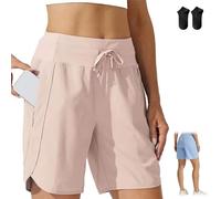 Women's Active 7 Inseam Athletic Long Running High Waistband Shorts,Fast-Drying Lightweight Drawstring Shorts with Pocket (FR/ES, Alpha/Lettres, M, Taille Normale, Taille Normale, Lotus Pink)