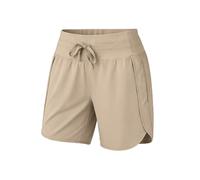 Women's Active 7 Inseam Athletic Long Running High Wasistband Shorts, Fast-Drying Lightweight Shorts with Zipper Pocket (Khaki,Grand)