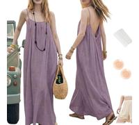 Women's Backless Cami Dress with Back Tie-Solid Color Casual Sleeveless Maxi Sundress for Beach Vacation & Loungewear (Light Purple,TG)