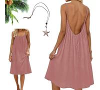 Women's Backless Cami Maxi Dress Summer Casual Loose Sleeveless Lounge Sundress for Beach Holiday (FR/ES, Alpha/Lettres, M, Taille Normale, Taille Normale, Pink)