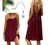 Women's Backless Cami Maxi Dress Summer Casual Loose Sleeveless Lounge Sundress for Beach Holiday (FR/ES, Alpha/Lettres, L, Taille Normale, Taille Normale, Burgundy)