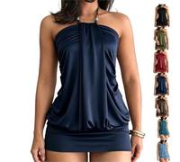 Women's Beaded Halter Bodycon Mini Dress,Drape Ruched Y2k Club Dresses | Sexy Strapless Backless Cocktail Dresses,Tie Open Back,Drop Waist,Country Concert,Tight-Fitting Date Night Outfits
