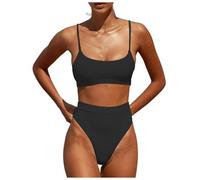 Women's Bikini Set with Halterneck Push Up Bottoms Top Two Piece Swimsuit, Yellow, XL(Black,L)