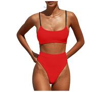 Women's Bikini Set with Halterneck Push Up Bottoms Top Two Piece Swimsuit, Yellow, XL(Red,M)