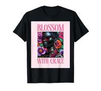 Womens Black Queen Blossom African Melanin Face T-Shirt T-Shirt