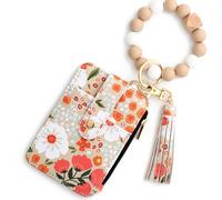 Women's Boho Beaded Wallet, Boho Style Beaded Tassel Keychain Wallet, Credit Card Holder Purse (Kaki)