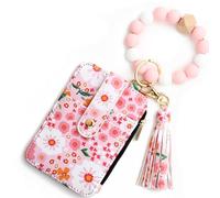 Women's Boho Beaded Wallet, Boho Style Beaded Tassel Keychain Wallet, Credit Card Holder Purse (Pink)