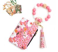 Women's Boho Beaded Wallet, Boho Style Beaded Tassel Keychain,with Floral Fruit Pattern, As Wallet Keychain+ID Bag (Dark Pink,2 Pcs)