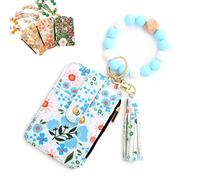 Women's Boho Beaded Wallet, Boho Style Beaded Tassel Keychain,with Floral Fruit Pattern, As Wallet Keychain+ID Bag (Light Blue,1 Pcs)