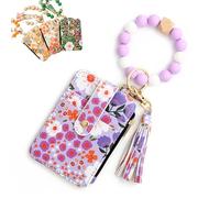 Women's Boho Beaded Wallet, Boho Style Beaded Tassel Keychain,with Floral Fruit Pattern, As Wallet Keychain+ID Bag (Light Purple,2 Pcs)