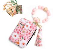 Women's Boho Beaded Wallet, Boho Style Beaded Tassel Keychain,with Floral Fruit Pattern, As Wallet Keychain+ID Bag (Light Pink,1 Pcs)