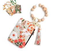 Women's Boho Beaded Wallet, Boho Style Beaded Tassel Keychain,with Floral Fruit Pattern, As Wallet Keychain+ID Bag (Khaki,1 Pcs)