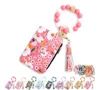 Women's Boho Beaded Wallet Keychain for Women - Floral Tassel Wristlet with Card Holder | Bohemian Bracelet Purse & Small Credit Card Wallet (Dark Pink)