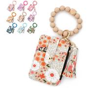 Women's Boho Beaded Wallet with Flower Pattern Boho Style Beaded Tassel Decorated Keychain Wristlet Wallet Card Holder Purse (Khaki)