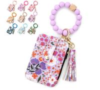 Women's Boho Beaded Wallet with Flower Pattern Boho Style Beaded Tassel Decorated Keychain Wristlet Wallet Card Holder Purse (Light Purple)
